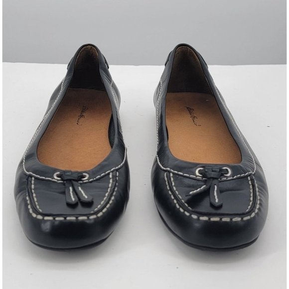 Eddie Bauer 10M Leather Tassel Loafers Womens Black Flats Non Slip Rubber Sole - Picture 2 of 7